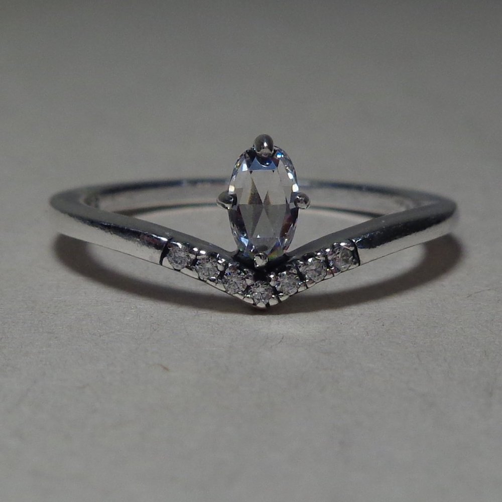 Pandora Size US 6 Eur 52 CLASSIC WISHBONE Silver Cubic Zirconia Stone New Ring